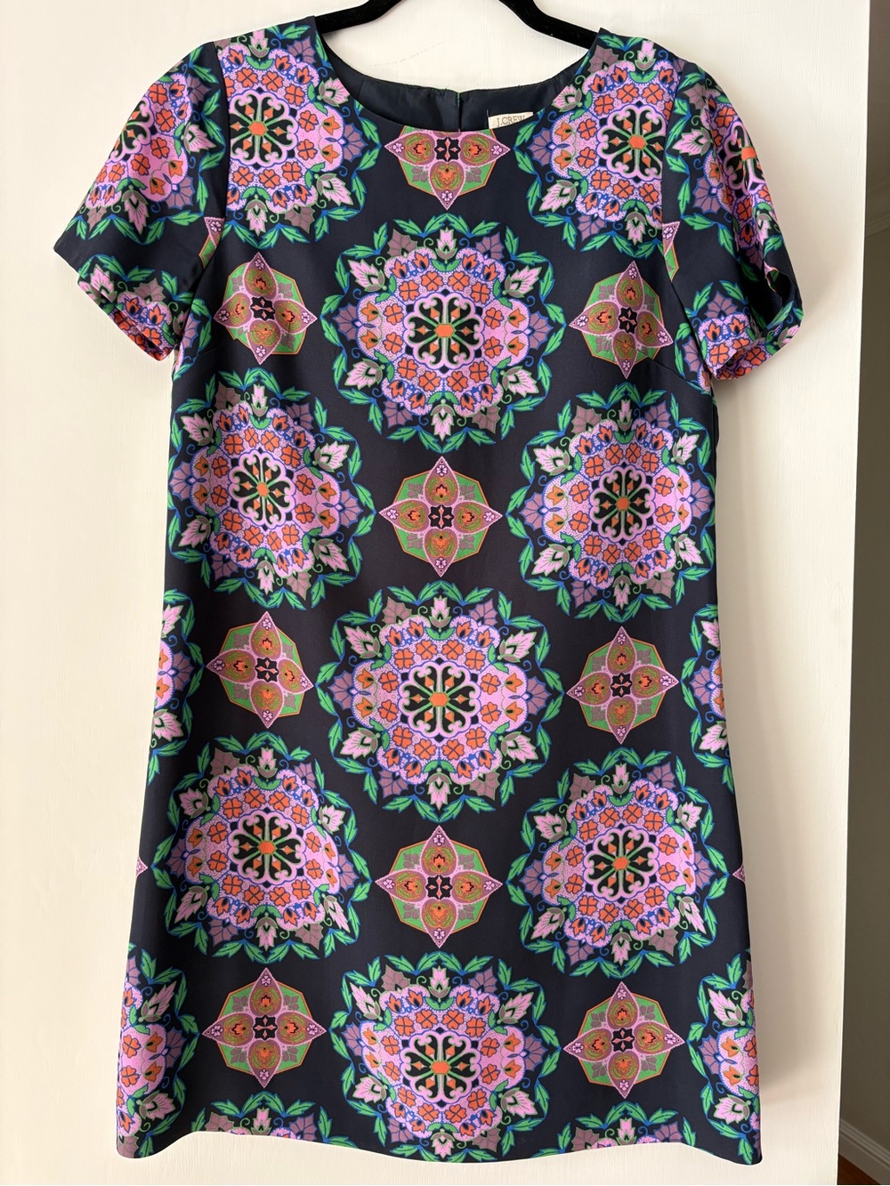 J Crew Floral Mosaic Short Sleeve Shift Dress in Black and Pink